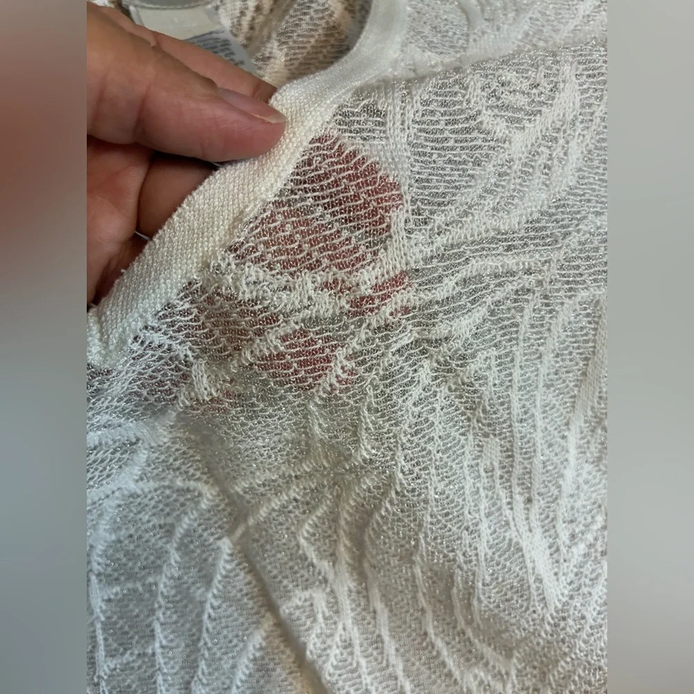 Chico’s Lightweight Jacquard White Sweater Size 1 Medium Lace Beach - Picture 6 of 9